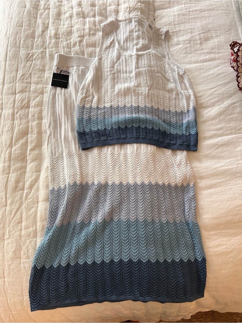 Saks Fifth Avenue Blue White Ombre Knit Skirt Set